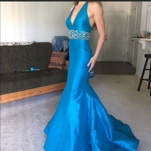 Sherry Hill turquoise mermaid gown